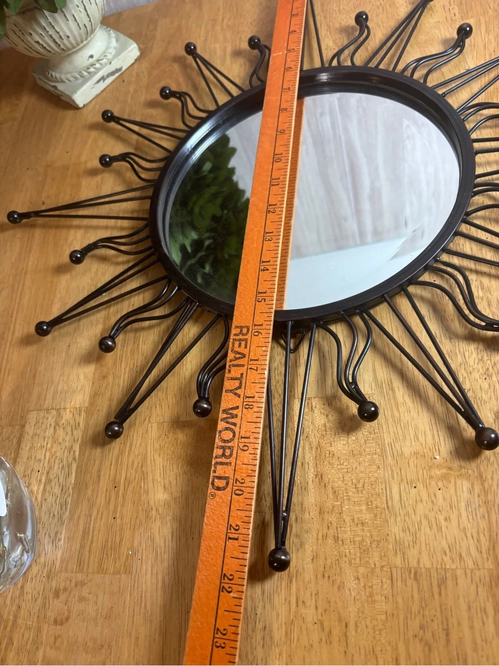 Vintage Black Metal Sunburst Wall Mirror Mid-Century Modern Style